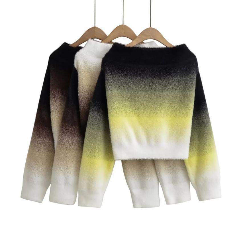 Off-Shoulder Gradient Fluffy Crop Sweater Product Image