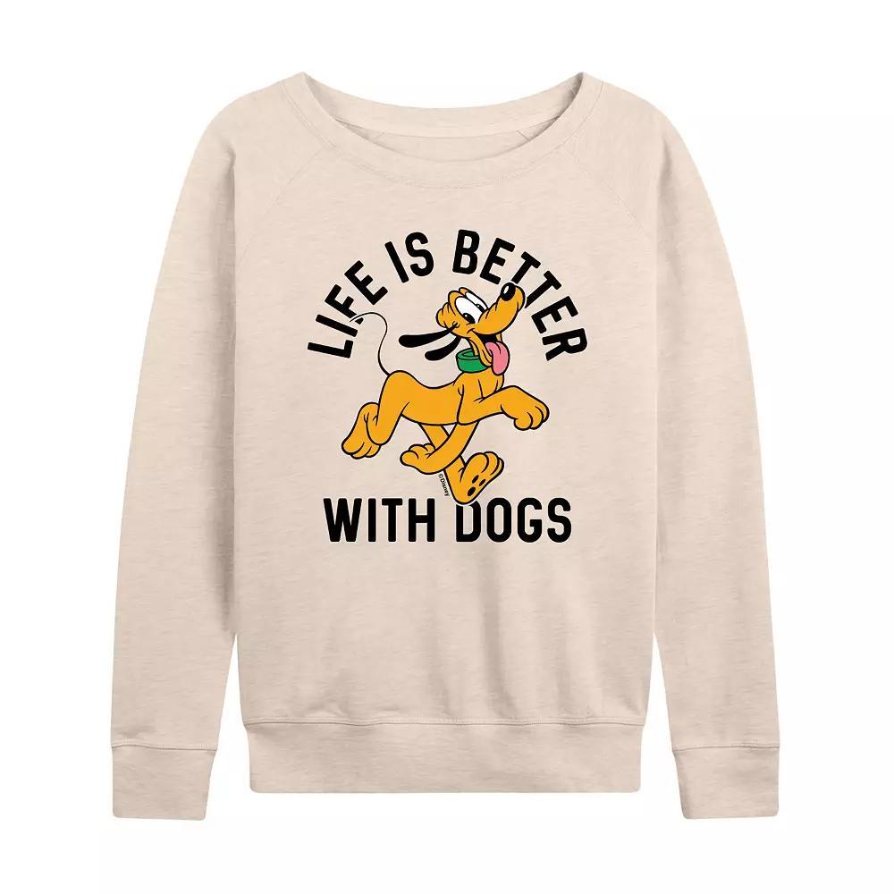 Disney's Pluto Women's Life Is Better With Dogs French Terry Long Sleeve Tee, Girl's, Size: Large, Beige Product Image