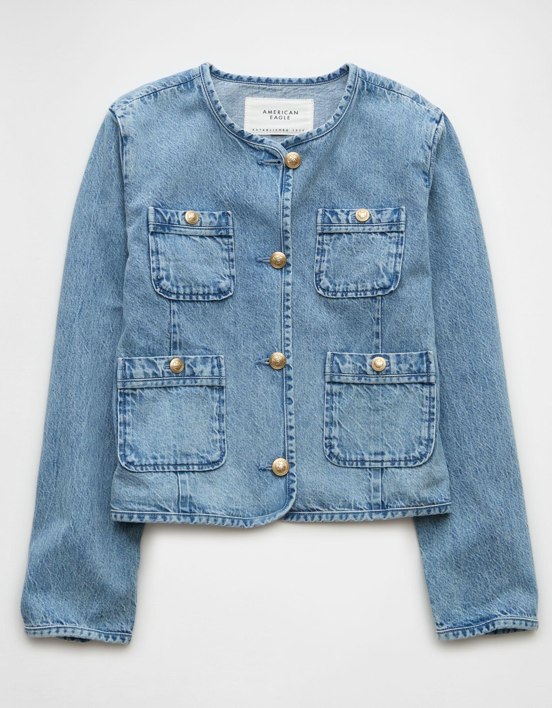 AE Collarless Denim Jacket Product Image