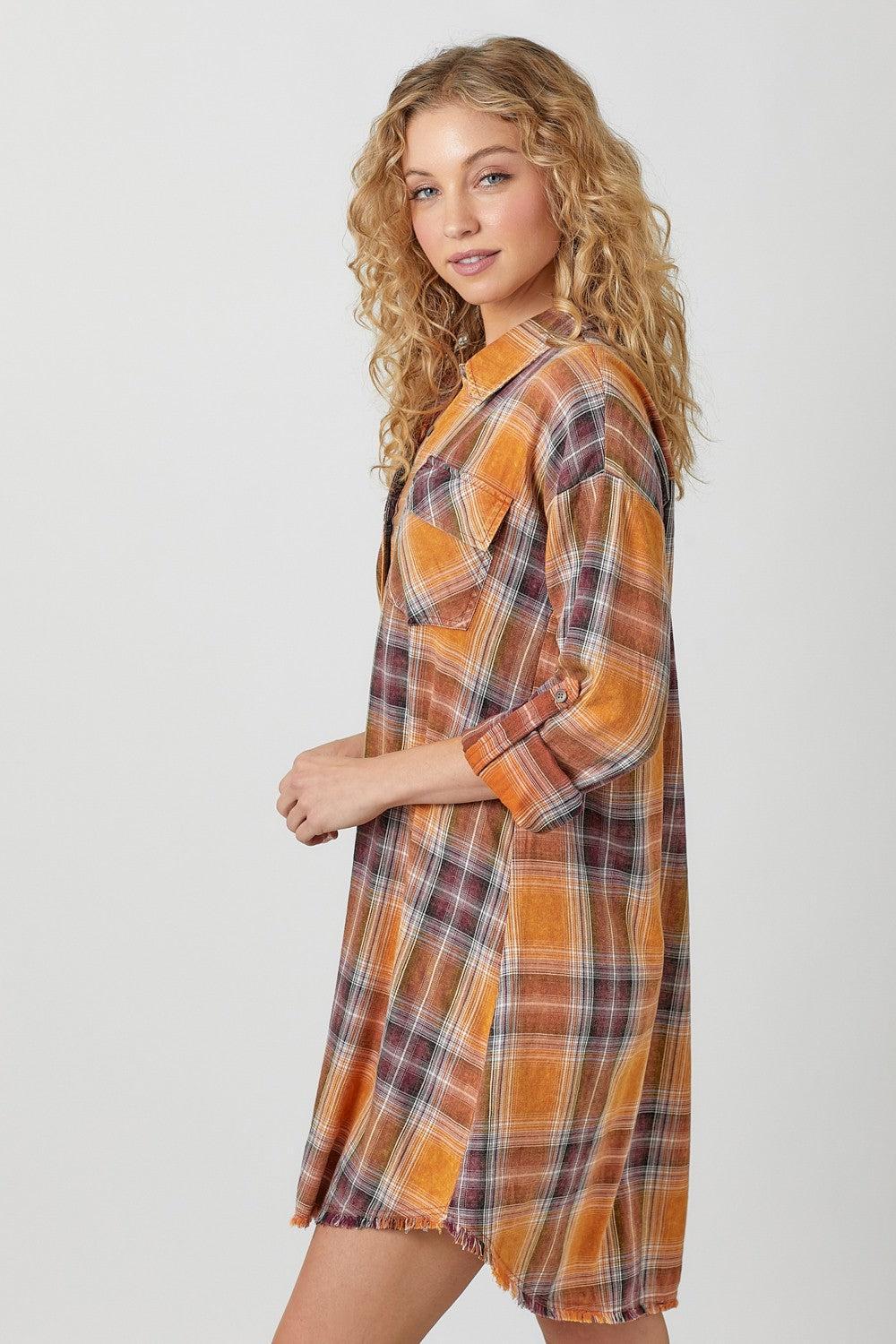 Washed Plaid Shirt Dress Product Image