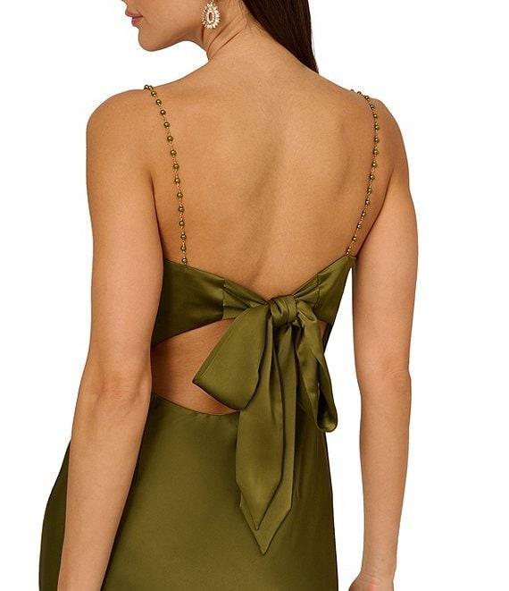 Adrianna by Adrianna Papell Sleeveless Beaded Strap Stretch Satin Sheath Gown Product Image