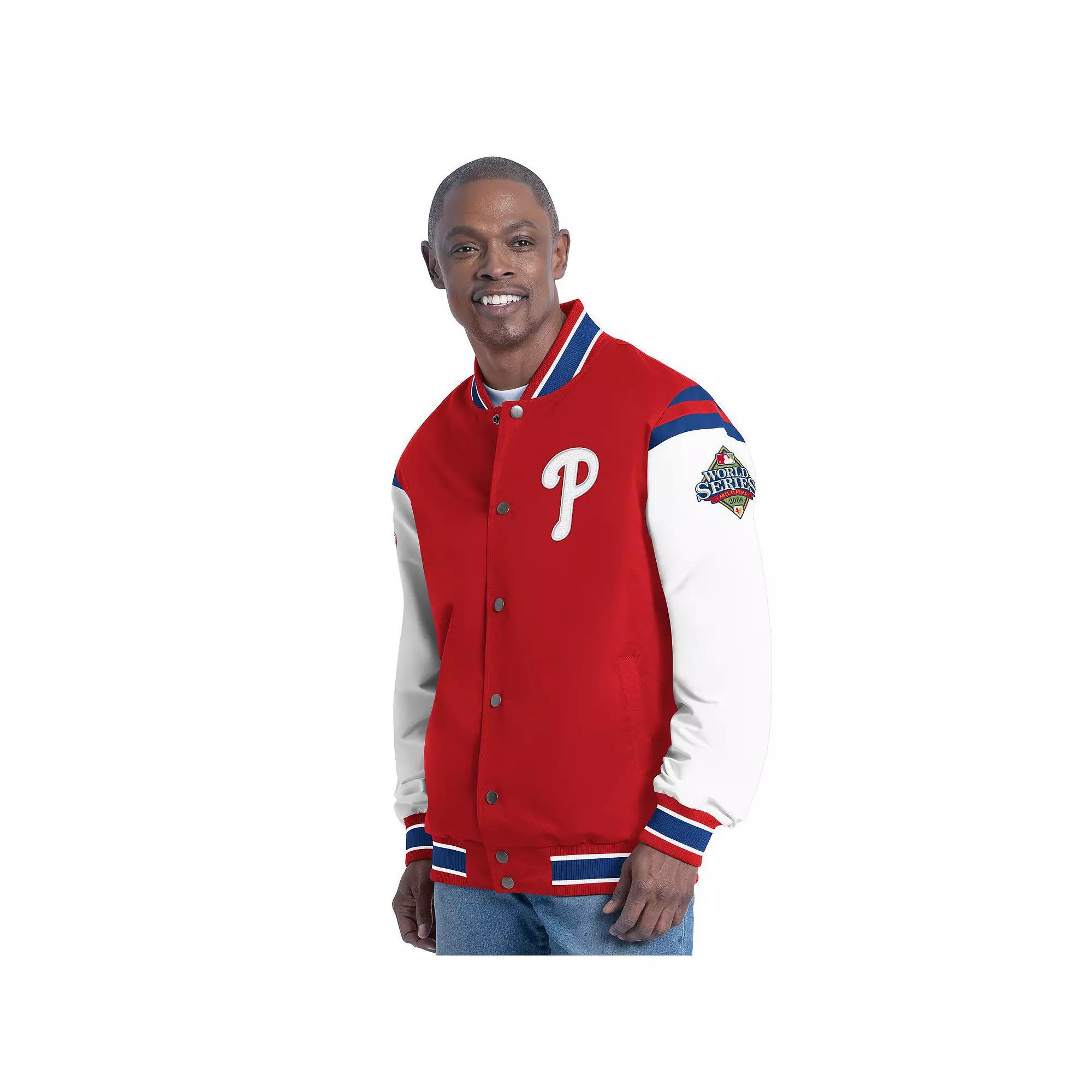 Men's G-III Sports by Carl Banks Red Philadelphia Phillies Recruit Commemorative Full-Snap Varsity Jacket,  Product Image