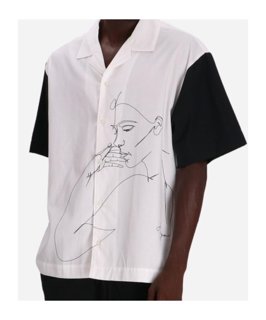 HUGO BOSS Face-print Oversize-fit Cotton Shirt In White Product Image