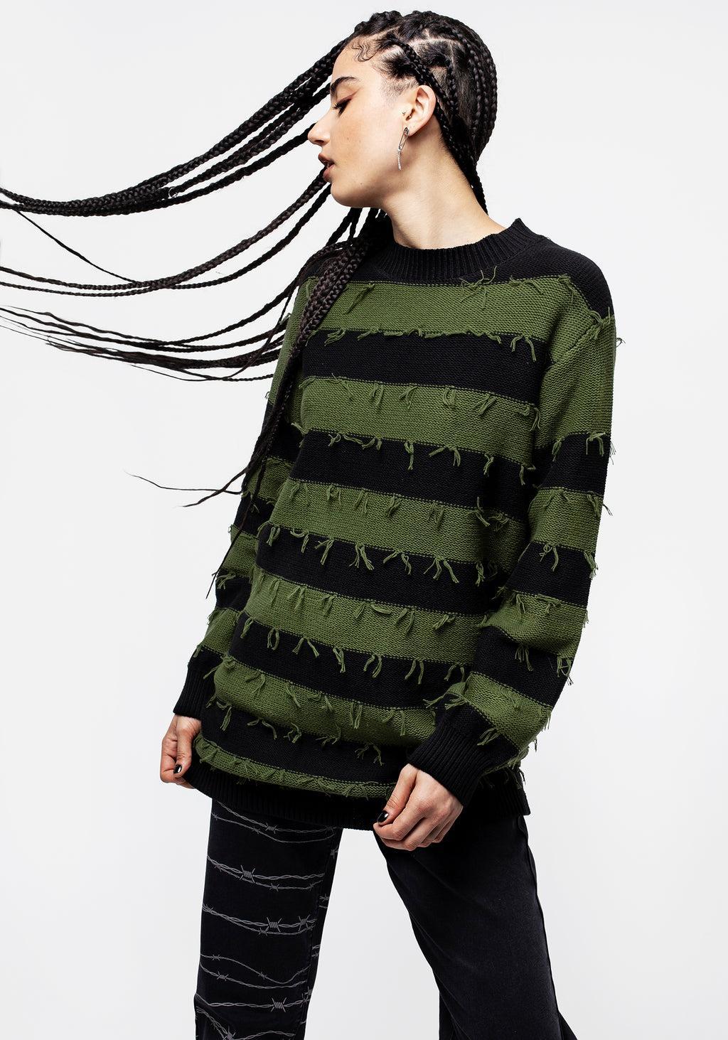 Nancy Stripe Oversized Sweater - Green and Black Product Image