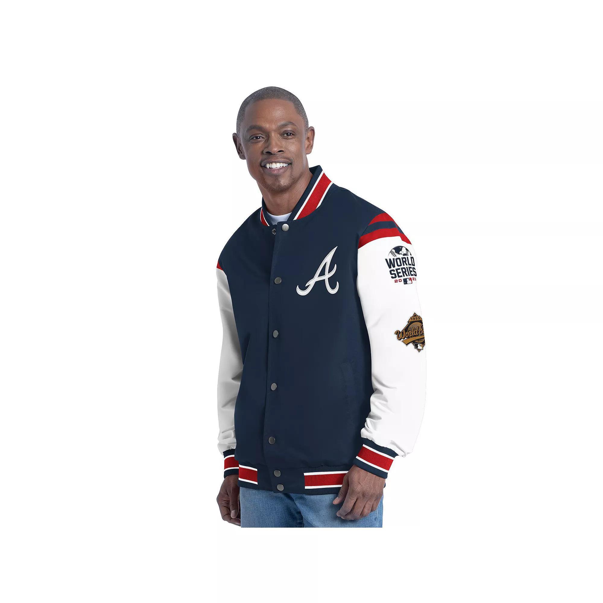 Men's G-III Sports by Carl Banks Navy Atlanta Braves Recruit Commemorative Full-Snap Varsity Jacket,  Product Image