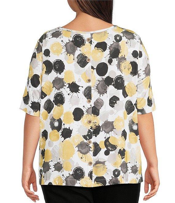 Ali Miles Plus Size Allover Spot Print Round Neck Elbow Sleeve Tunic Product Image
