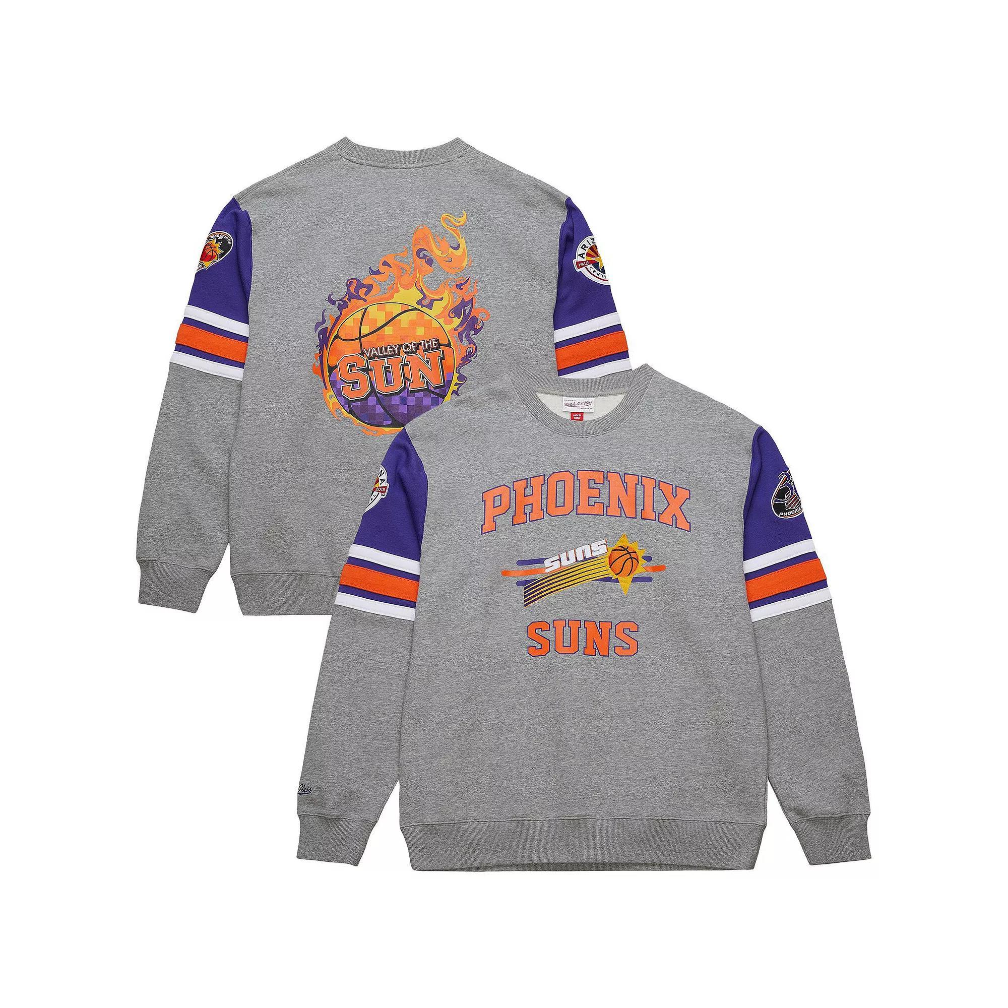 Men's Mitchell & Ness Heather Gray Phoenix Suns Hardwood Classics All Over 4.0 Pullover Sweatshirt,  Product Image