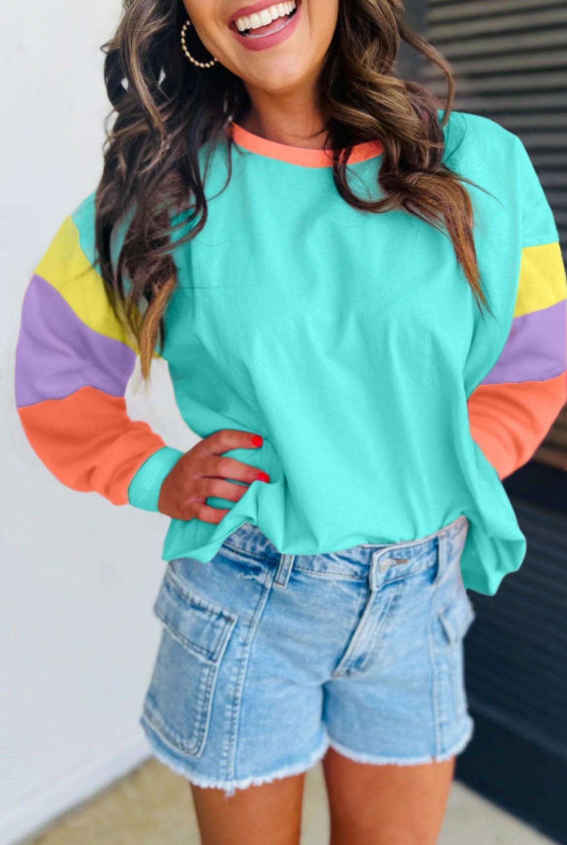 Oversized Colorblock Top- Blue Product Image