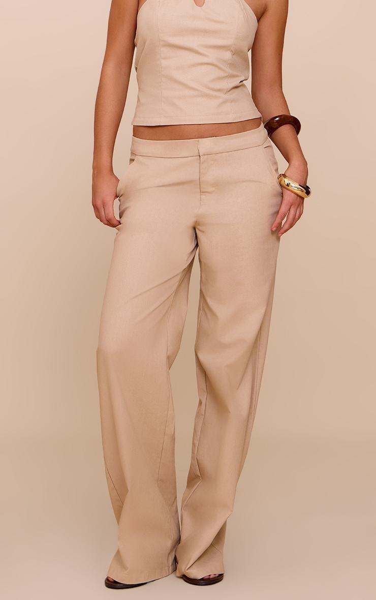 Sand Woven Mid Rise Wide Leg Pants Product Image