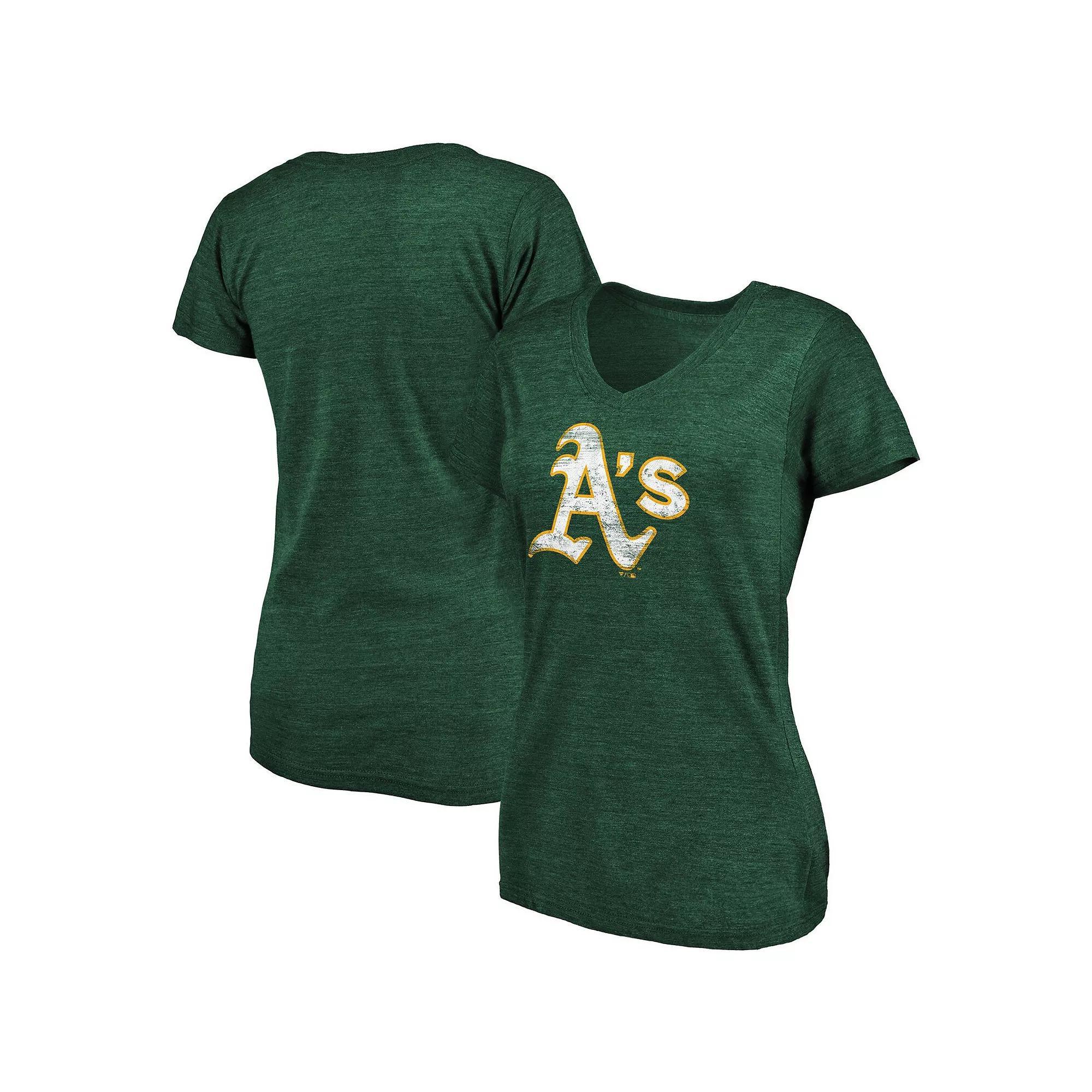Women's Fanatics Branded Heathered Green Oakland Athletics Core Weathered Tri-Blend V-Neck T-Shirt, Size: Small Product Image