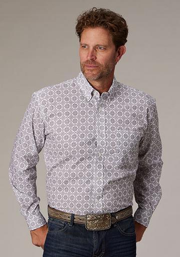 Roper® Men's L/S Grey Medallion Print Button Shirt Product Image