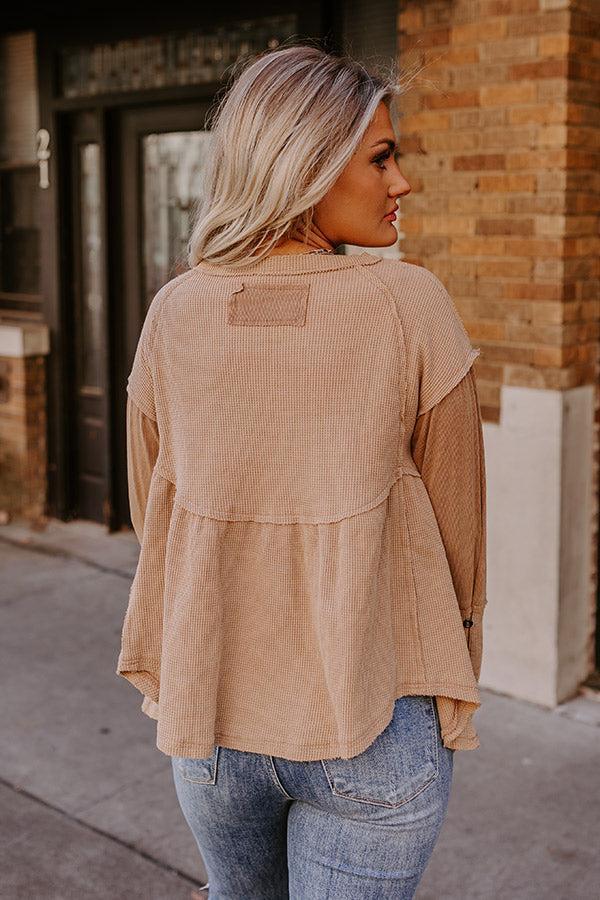 Whispering Sweet Nothings Waffle Knit Top in Iced Mocha Product Image