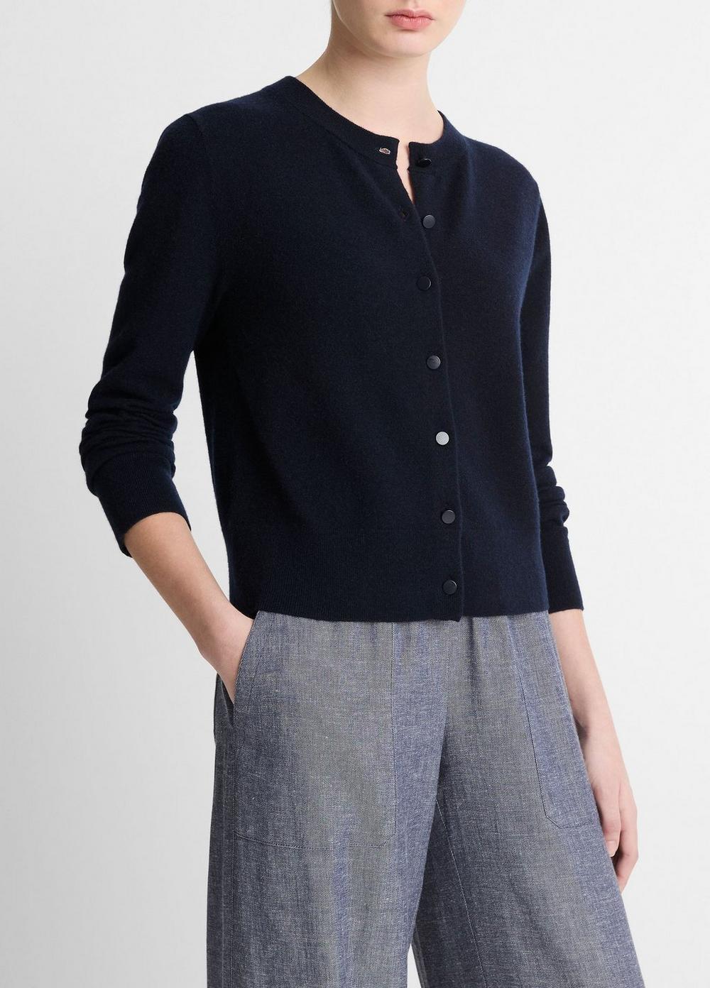 Wool & Cashmere-Blend Tipped Half-Moon Cardigan Product Image
