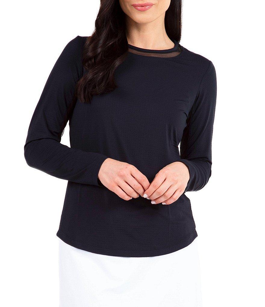 IBKUL Long Sleeve Mesh Inlay Crew Neck Top Product Image