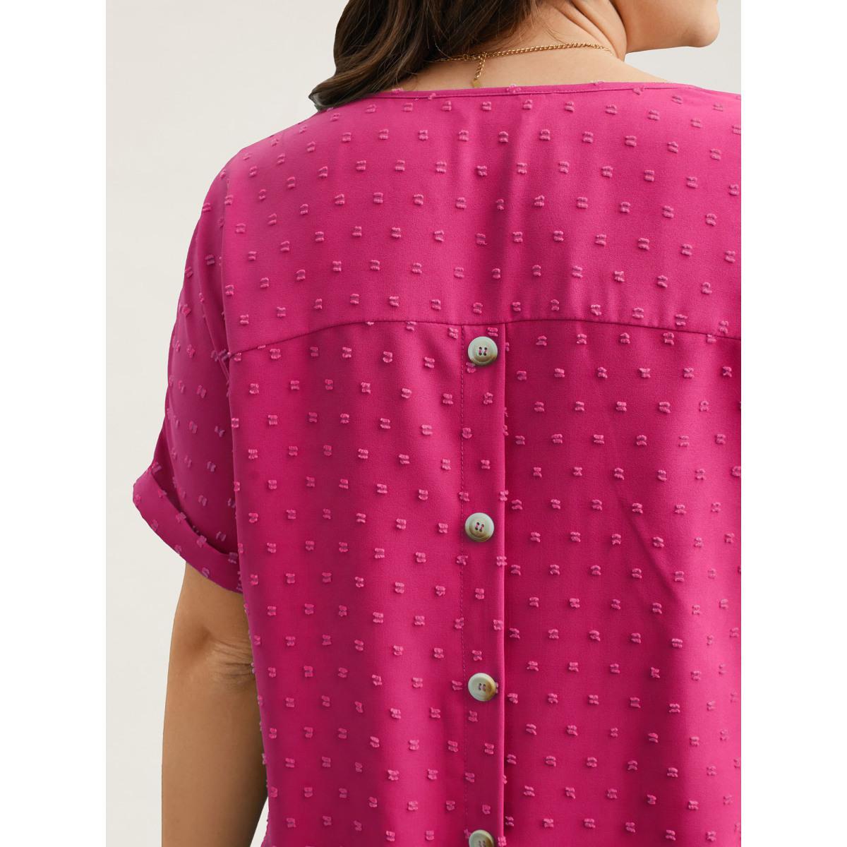 Plus Size RedViolet Back-Button Textured V-Neck Shirt Women Timeless Short sleeve V-neck Elegant Blouses BloomChic 12/L Product Image