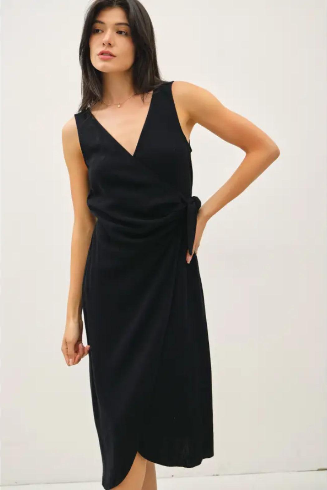 Linen Wrap Midi Dress Product Image