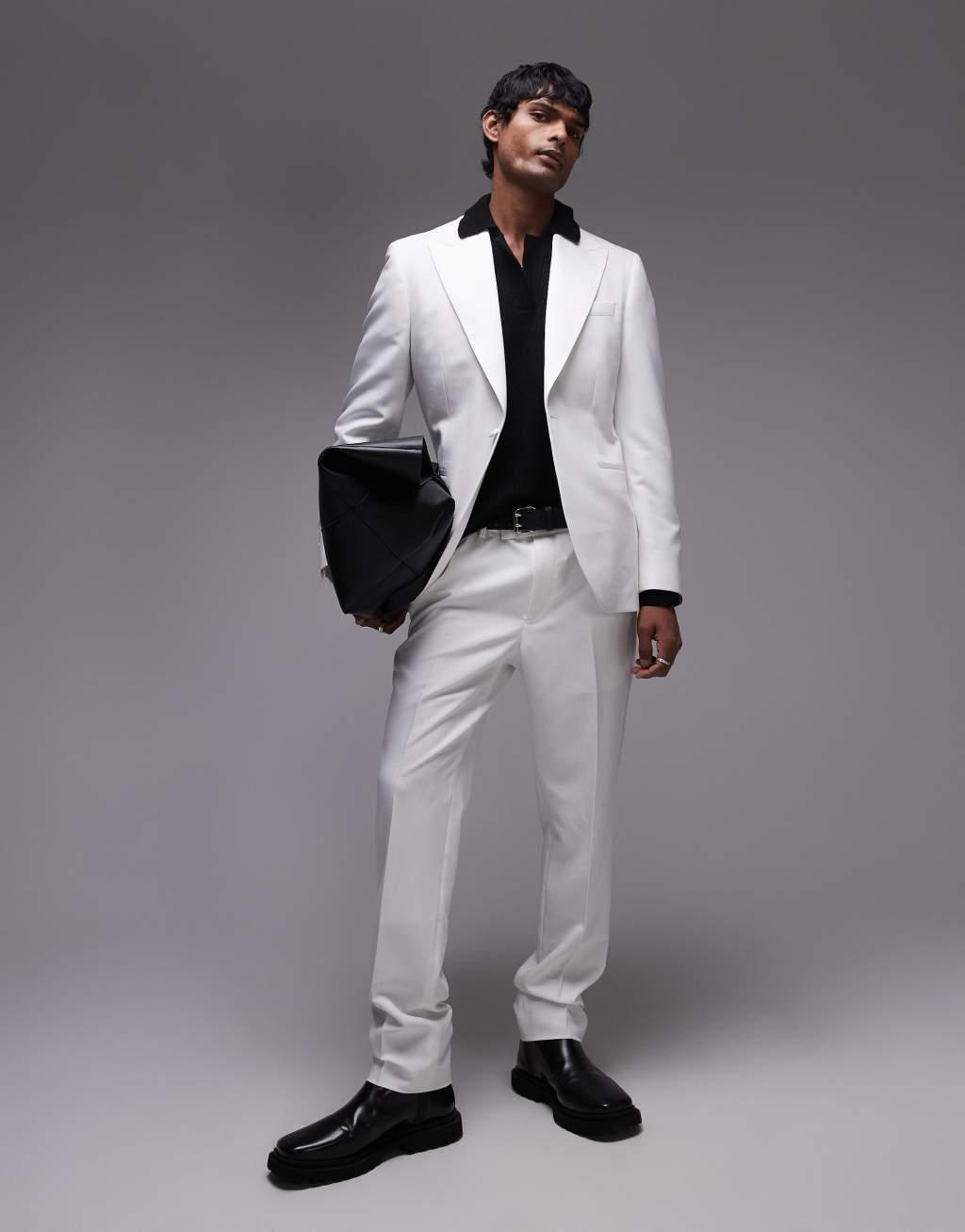 Topman slim tux suit jacket in white Product Image