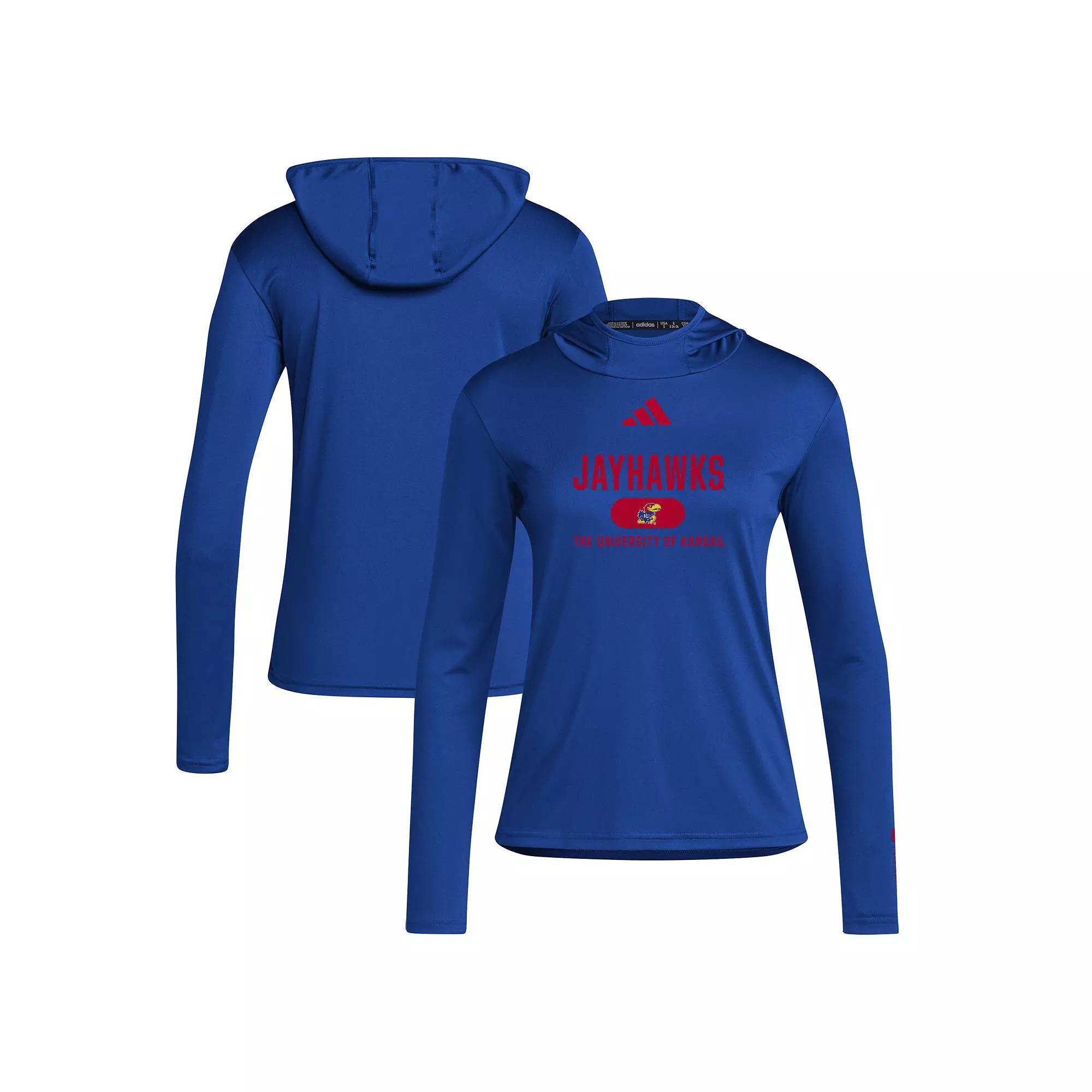 Women's adidas Royal Kansas Jayhawks Long Sleeve Hoodie T-Shirt,  Product Image