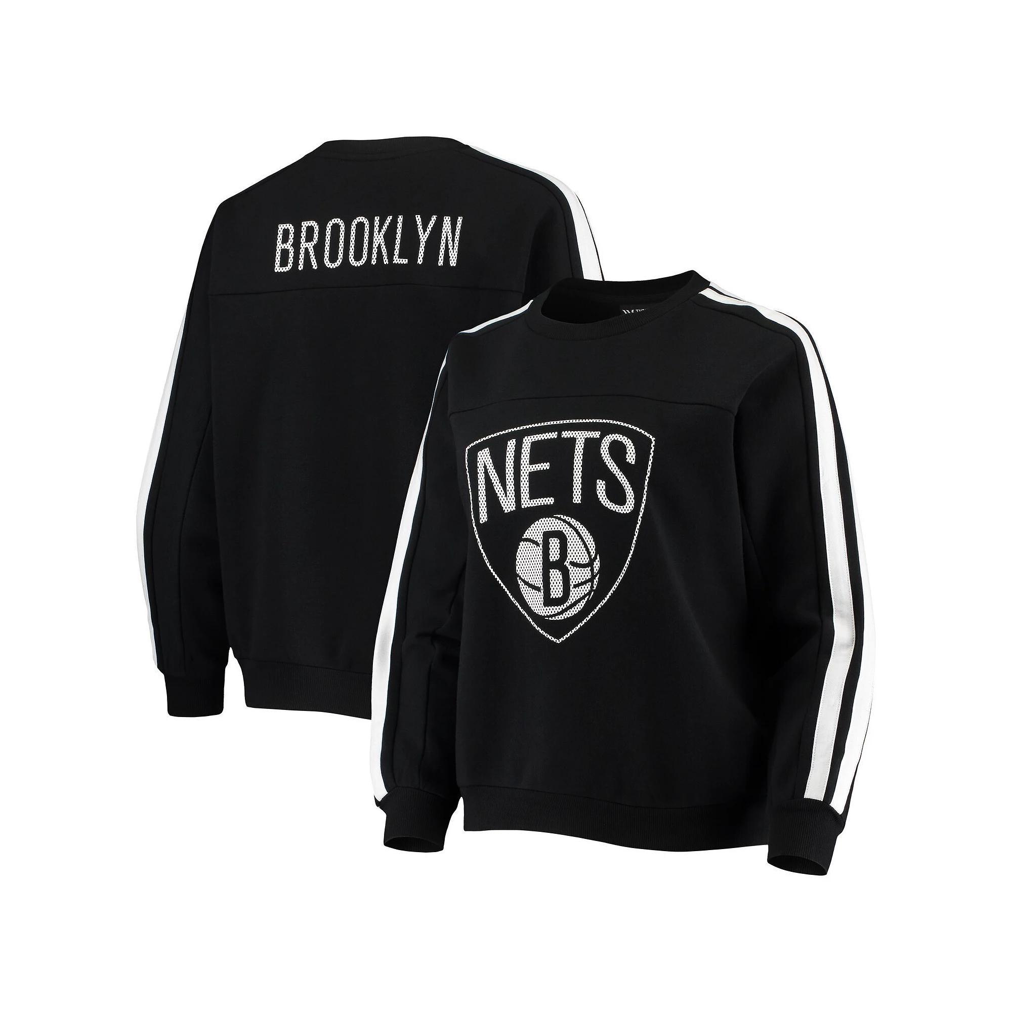 Women's The Wild Collective Black Brooklyn Nets Perforated Logo Pullover Sweatshirt, Size: Small Product Image