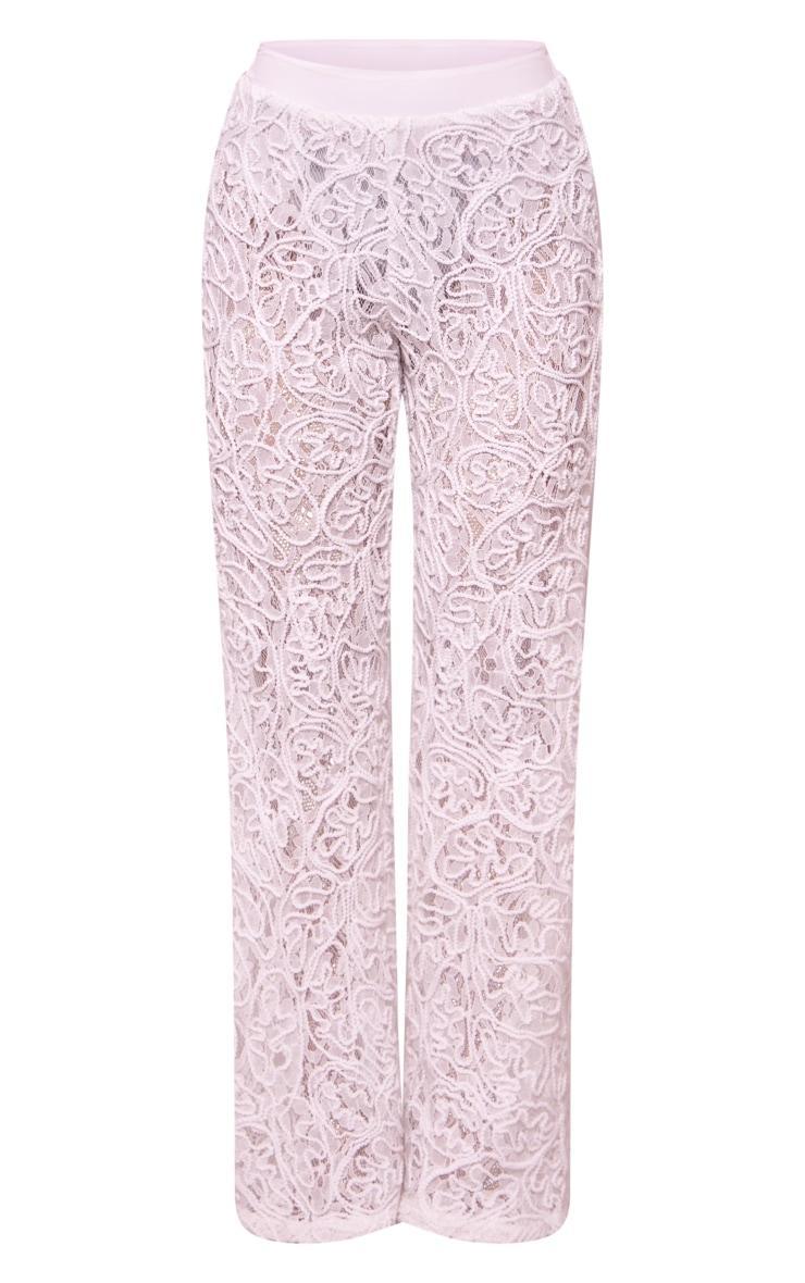 Premium White Woven Jacquard Lace Wide Leg Pants Product Image