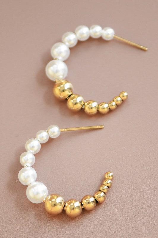 Gold & Pearl Beaded Hoops Product Image