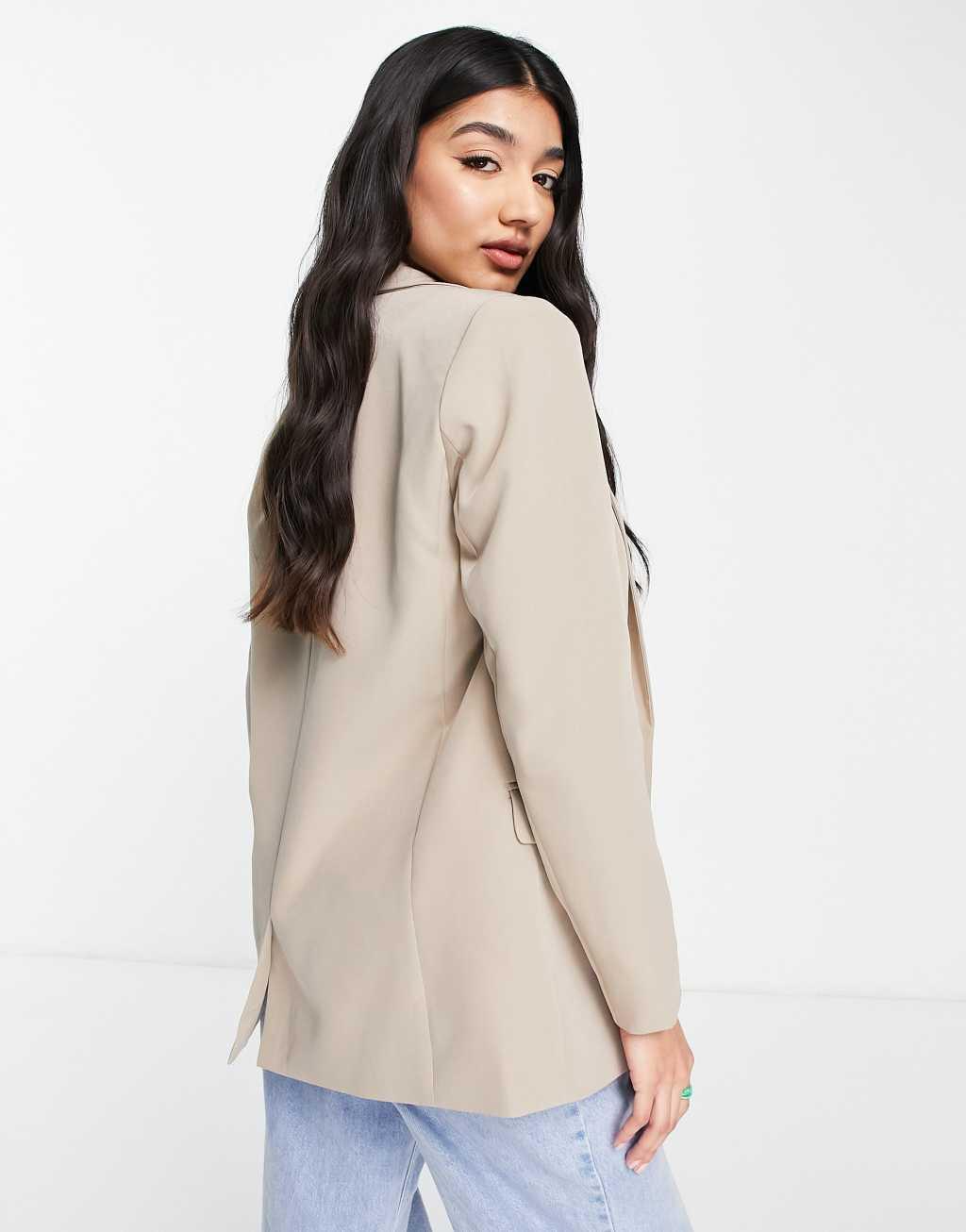 Pieces tailored oversized blazer in beige Product Image