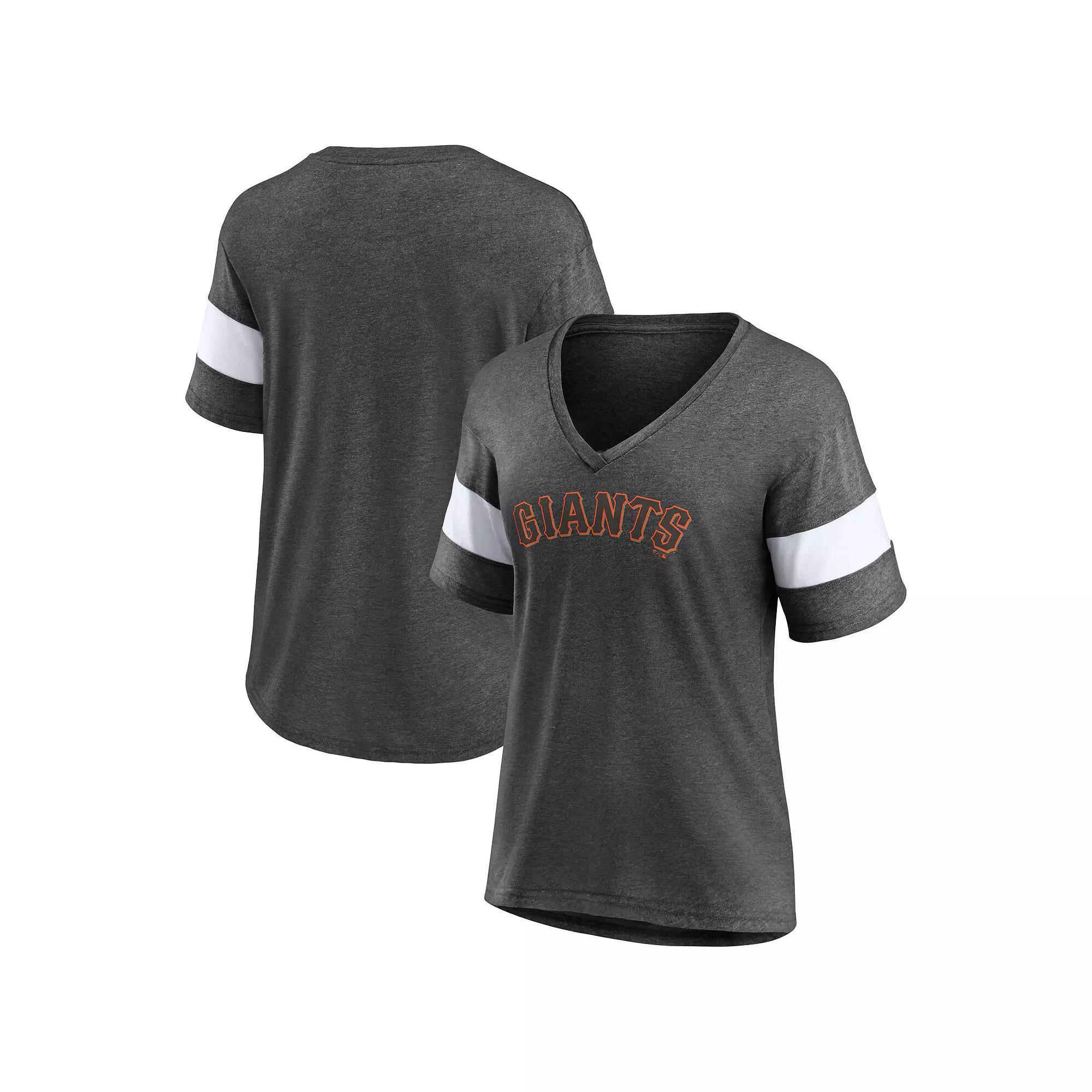 Women's Fanatics Branded Heathered Charcoal San Francisco Giants Wordmark V-Neck Tri-Blend T-Shirt,  Product Image