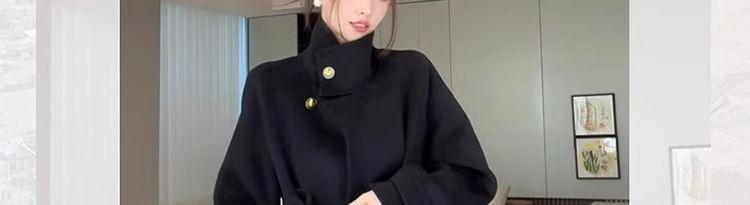 Stand Collar Plain Buttoned Long Coat Product Image