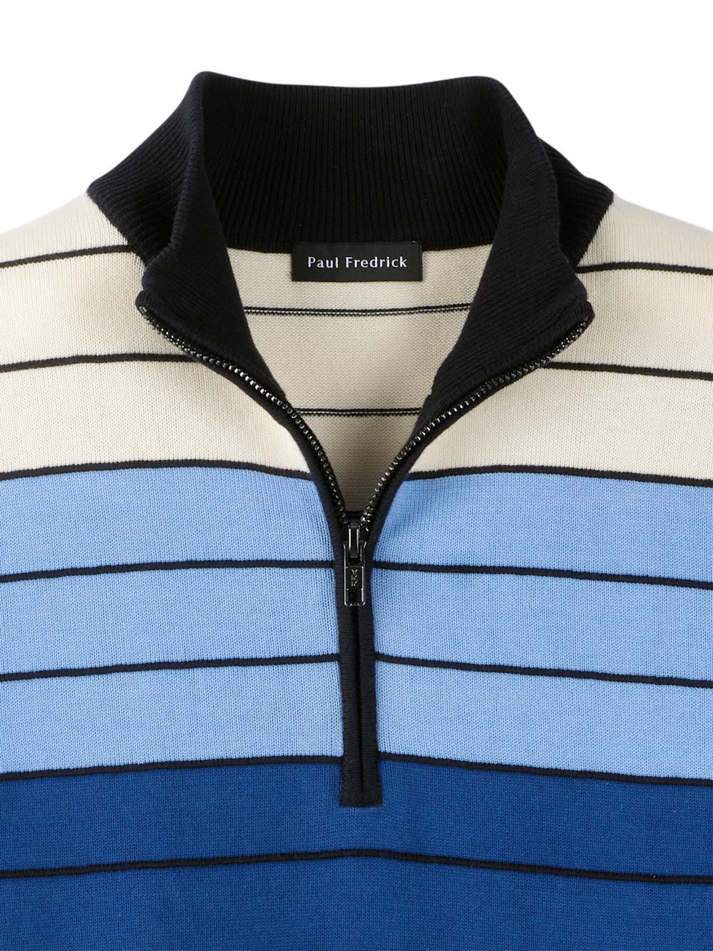Cotton Quarter Zip Mock Neck Sweater - Multi Product Image