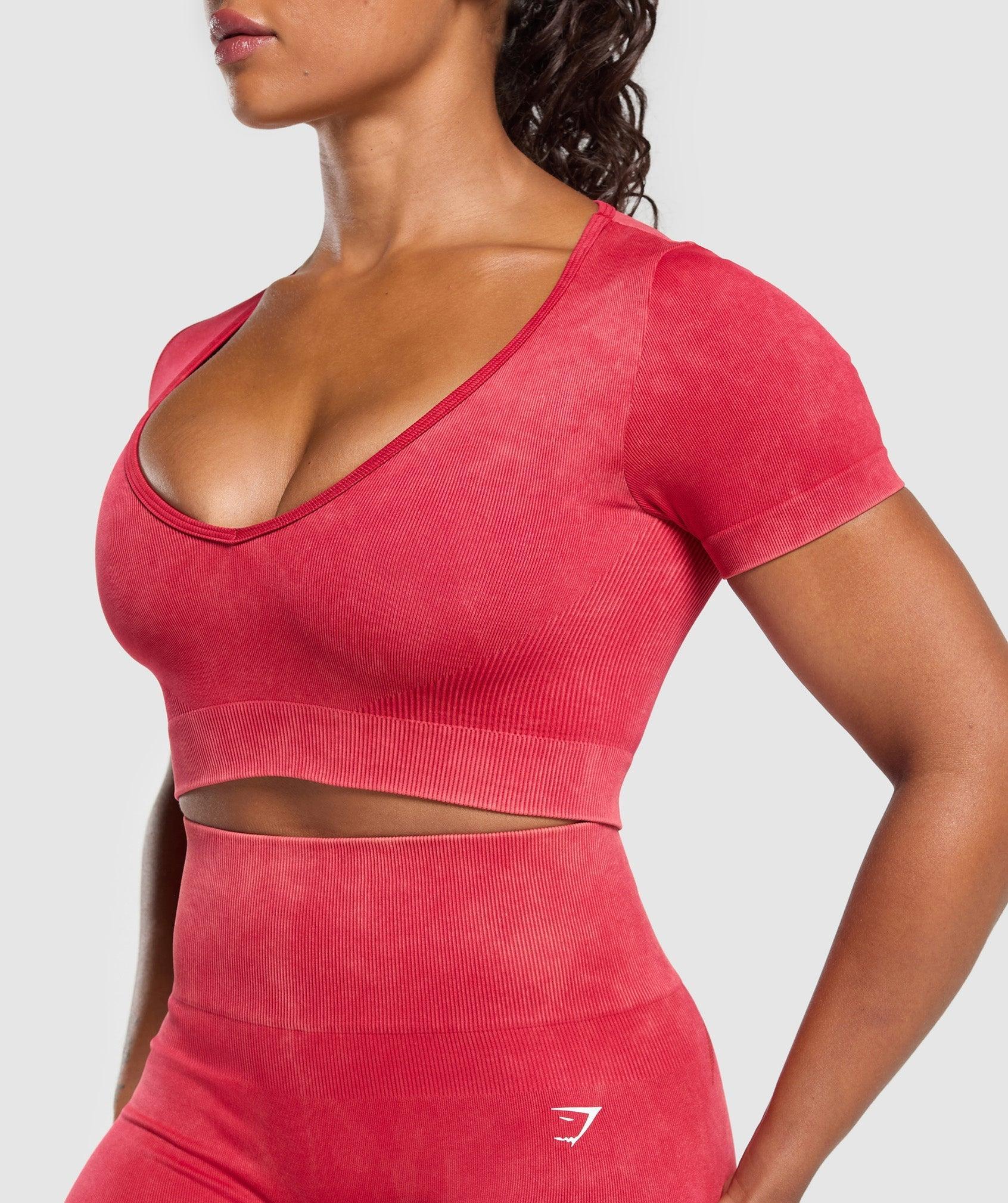 Gymshark Gains Seamless Washed Crop Top - Carmine Red Female Product Image