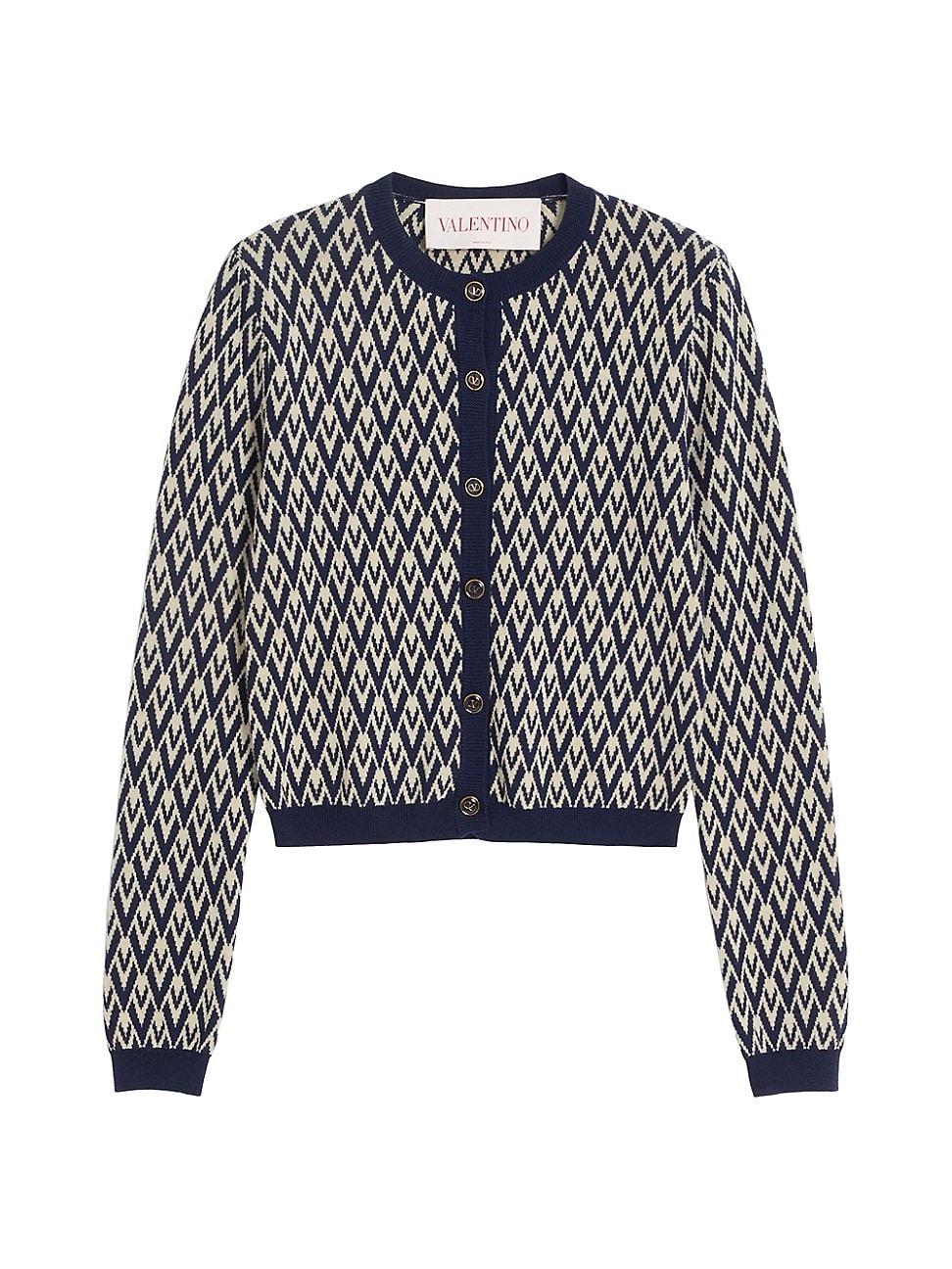 Womens Wool Cardigan with Toute La V Jacquard Pattern Product Image
