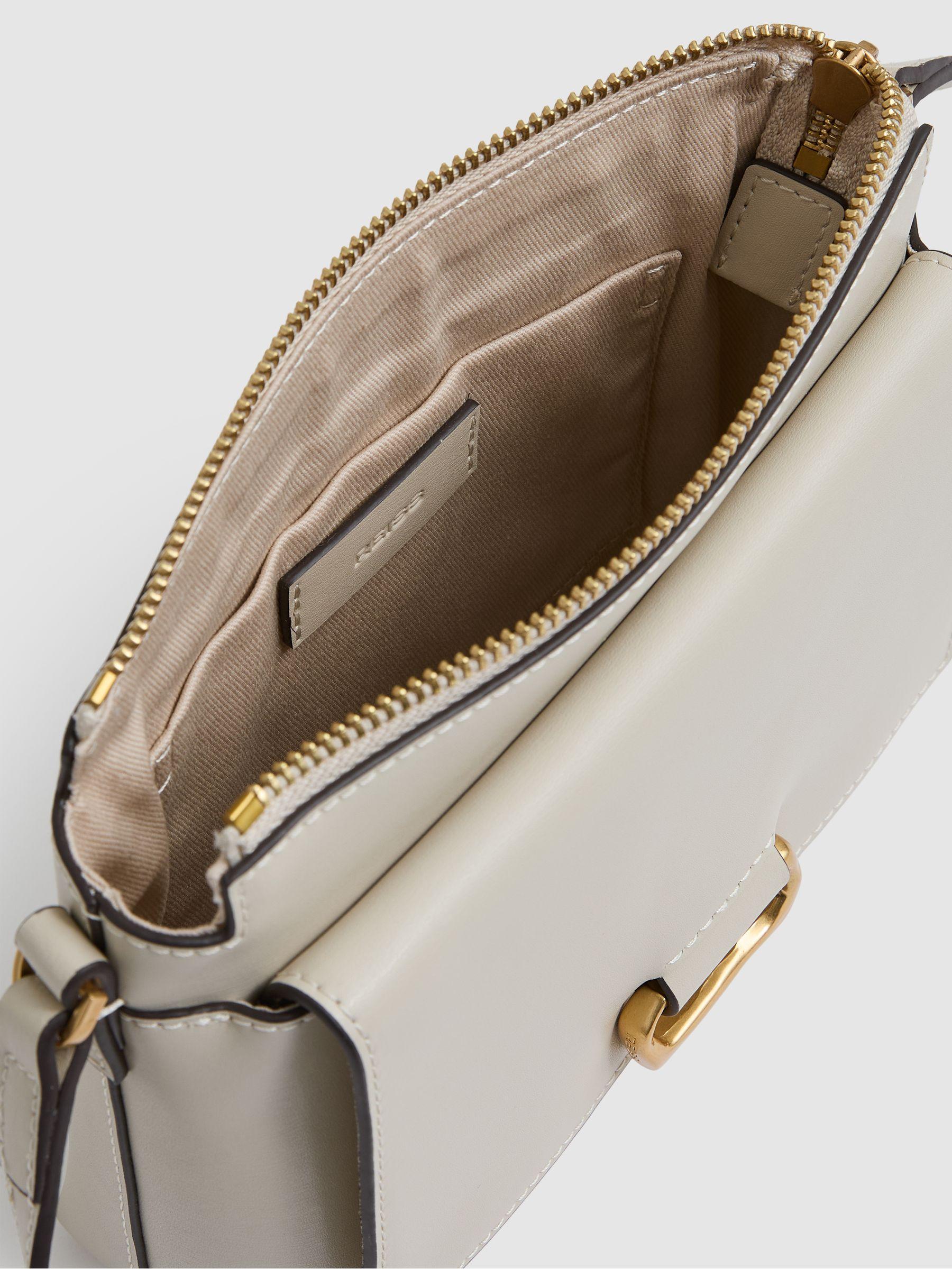 Leather Sculpted-Hardware Cross-Body Bag in Off White Product Image