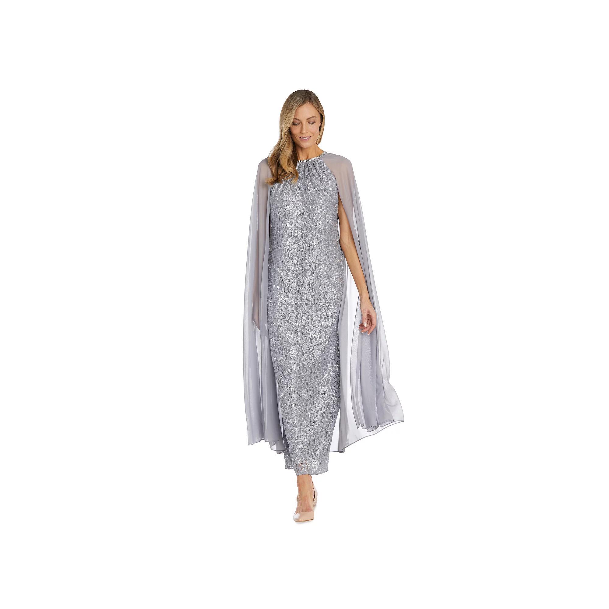 Women's R&M Richards Long Sequin Lace Chiffon Cape Gown,  Product Image