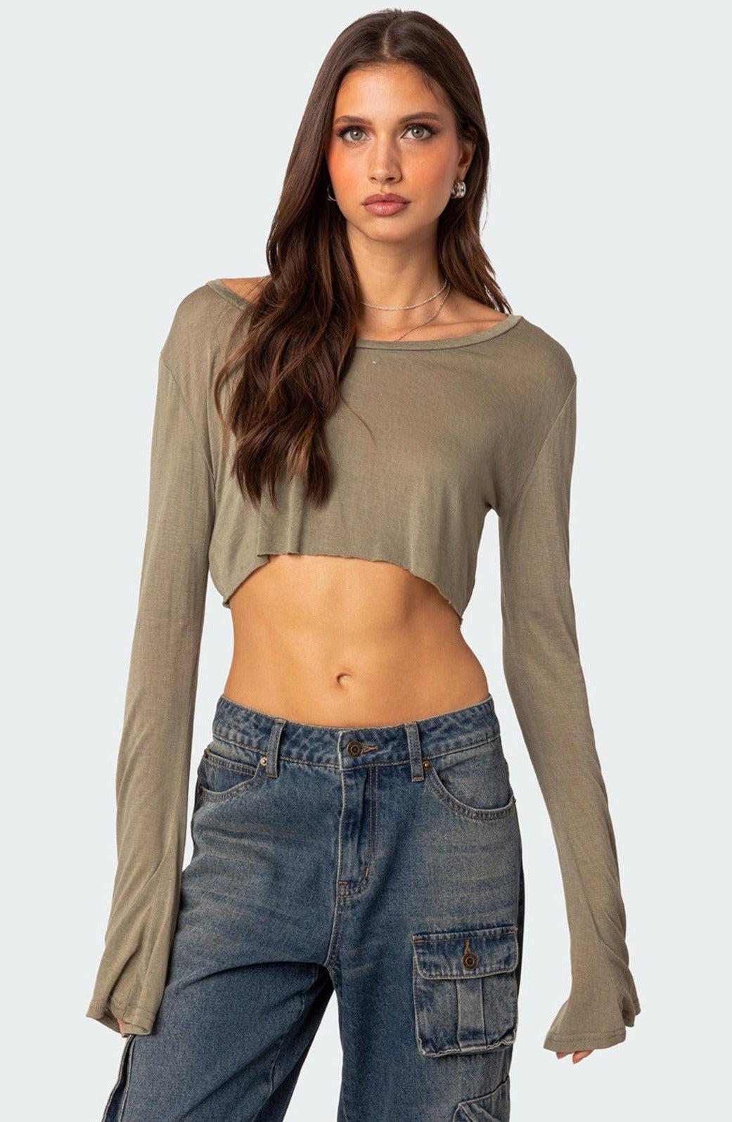 Edikted Women's Sheer Raw Hem Crop Top Product Image