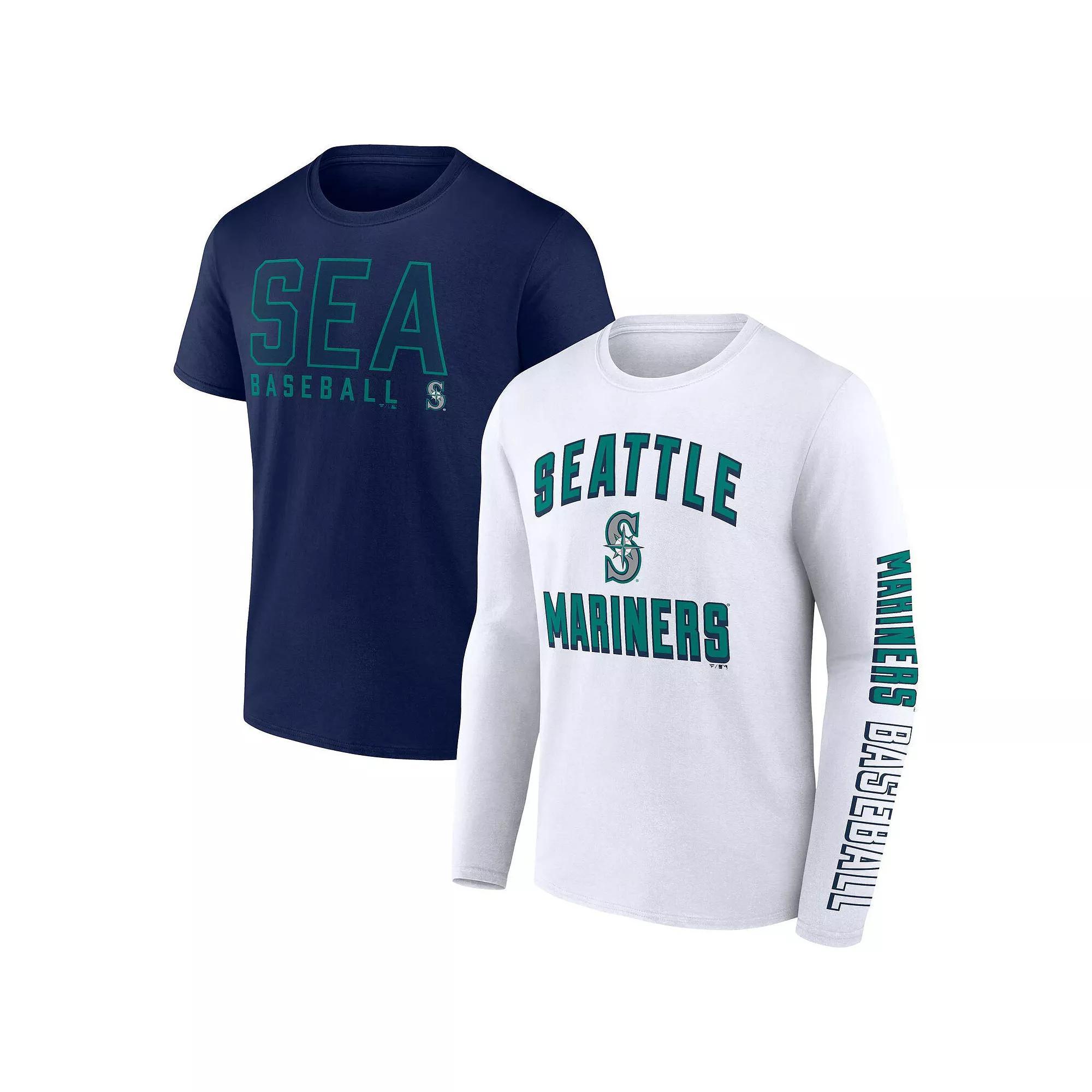 Men's Fanatics Branded Navy/White Seattle Mariners Two-Pack Combo T-Shirt Set, Size: Small, Blue Product Image