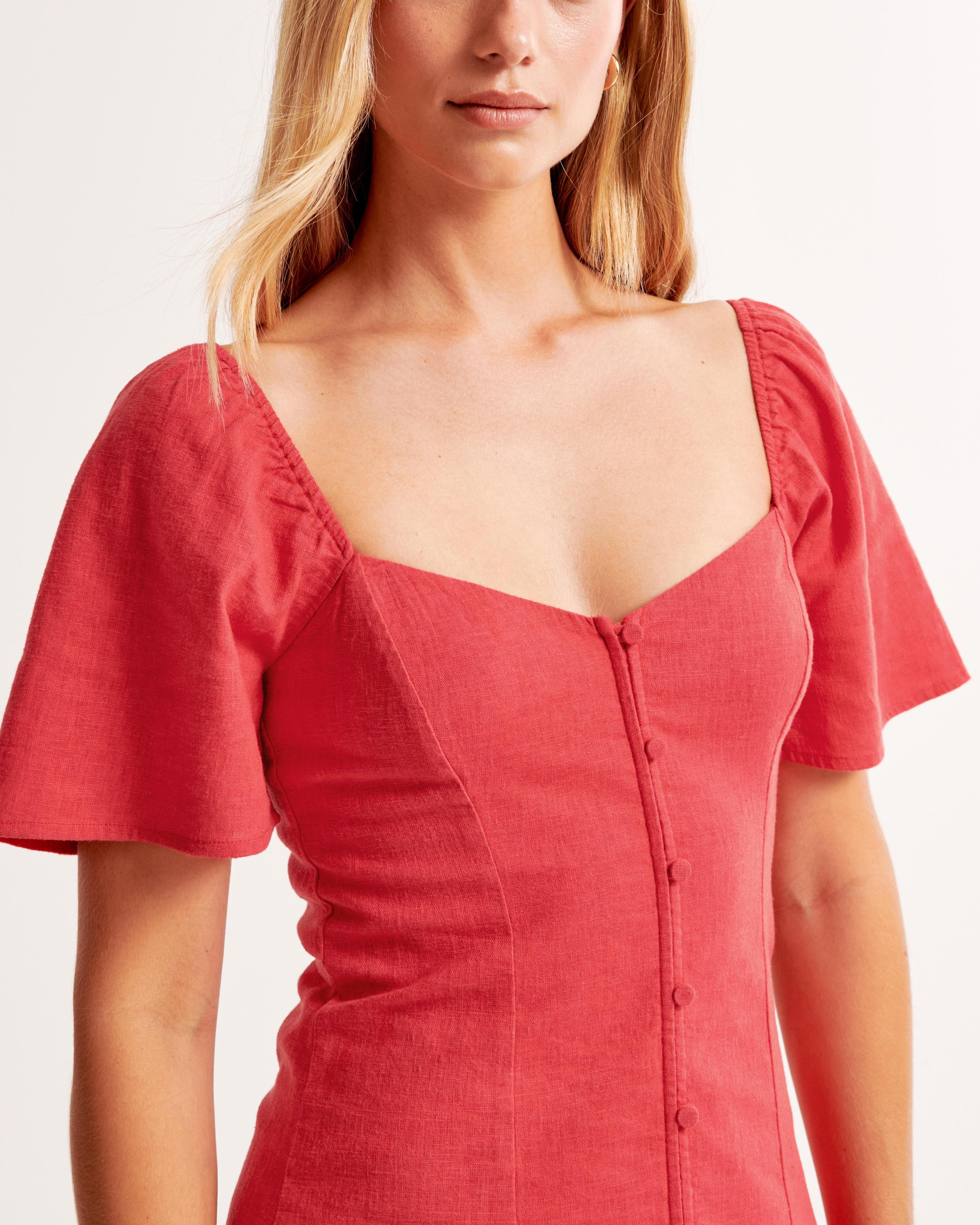 Linen-Blend Button-Through Mini Dress Product Image