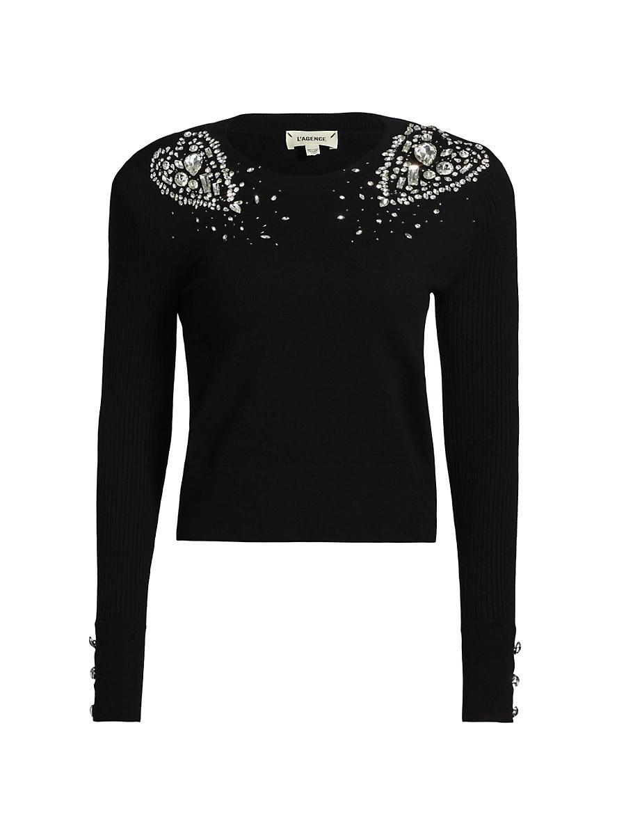 Womens Cesca Crystal Knit Crewneck Sweater Product Image