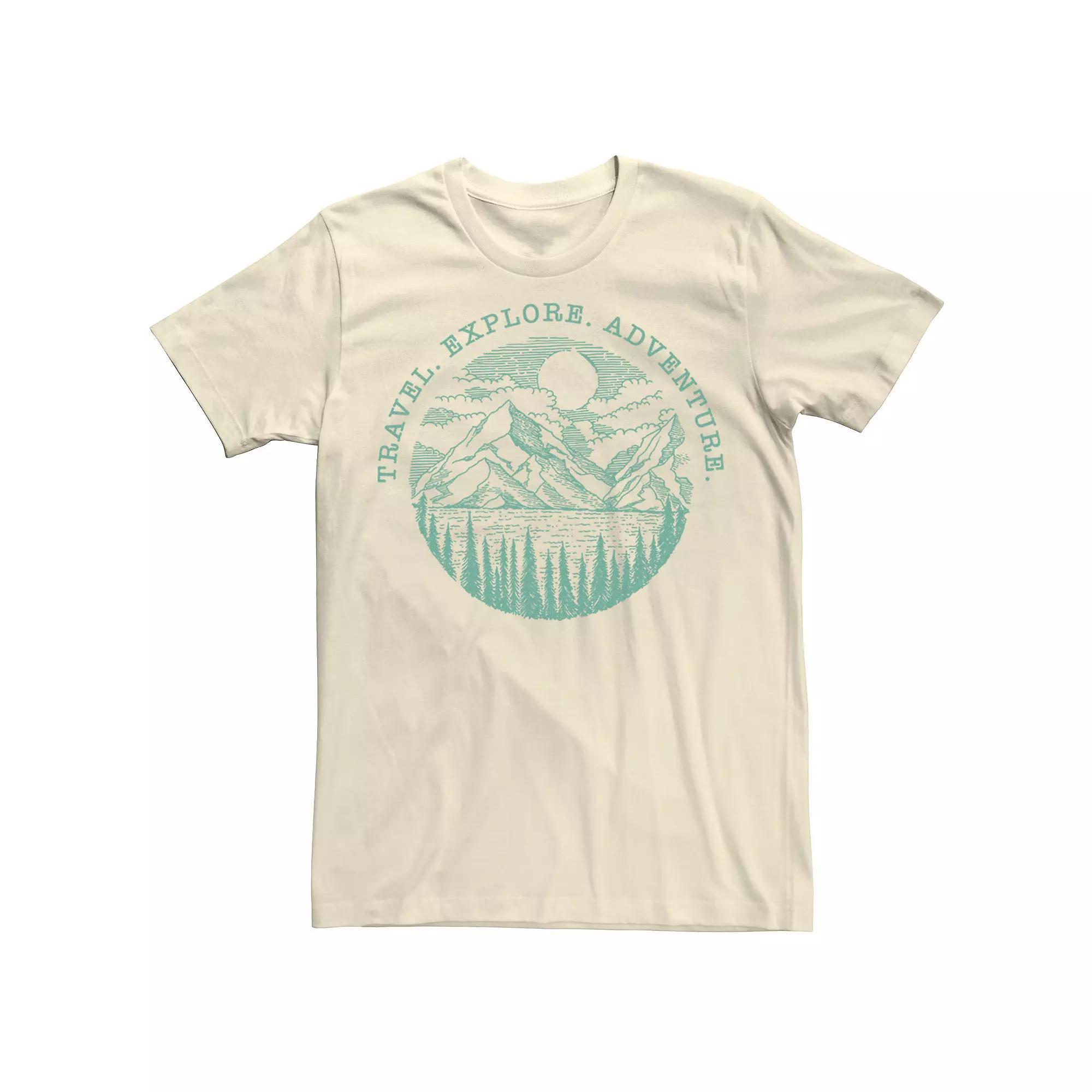 Men's Travel Explore Adventure Sketch Mountains Tee, Size: 3XL, Natural Product Image