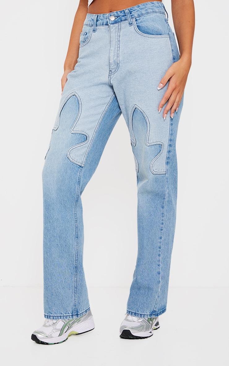 Blue Western Patch Denim Jeans Product Image
