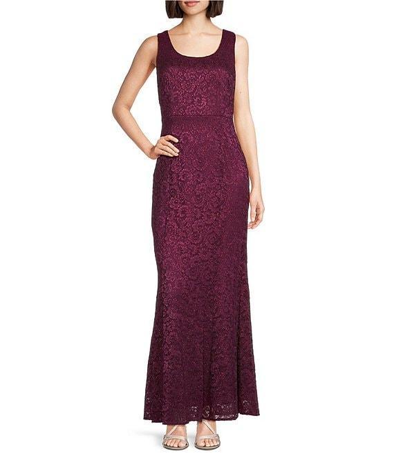 R & M Richards Petite Size Scallop Lace Charmeuse Metallic Mermaid Jacket Dress Product Image