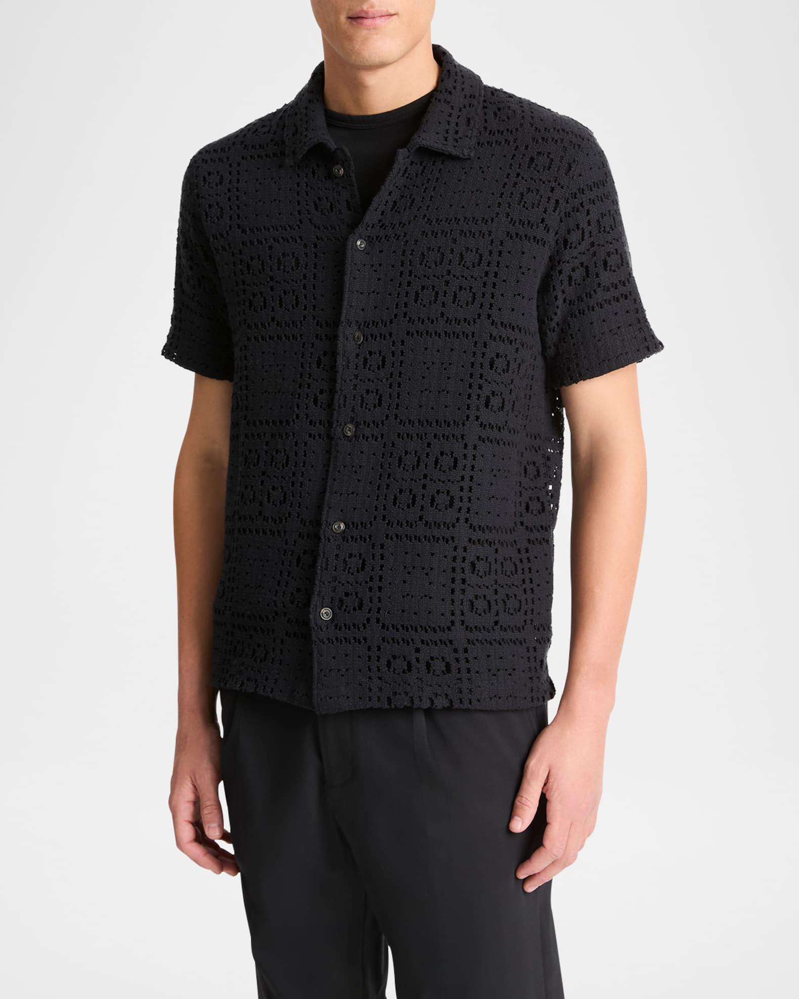 Men's Crochet Button-Down Shirt Product Image