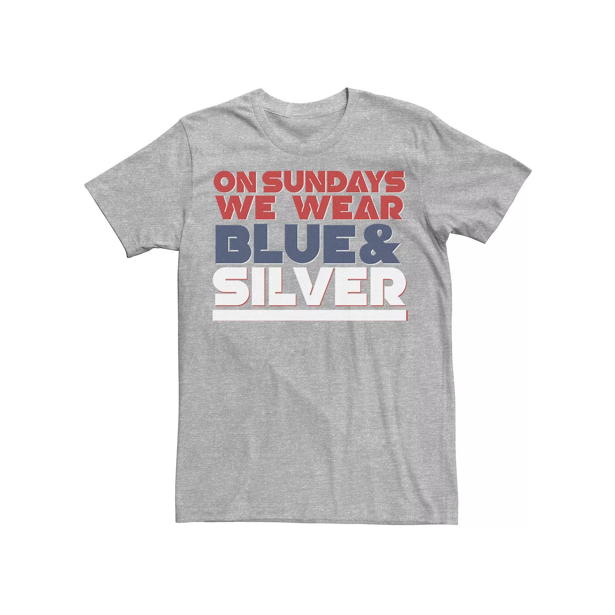 Mens On Sundays We Wear Blue And Silver Text Stack Graphic Tee Athletic Grey Product Image