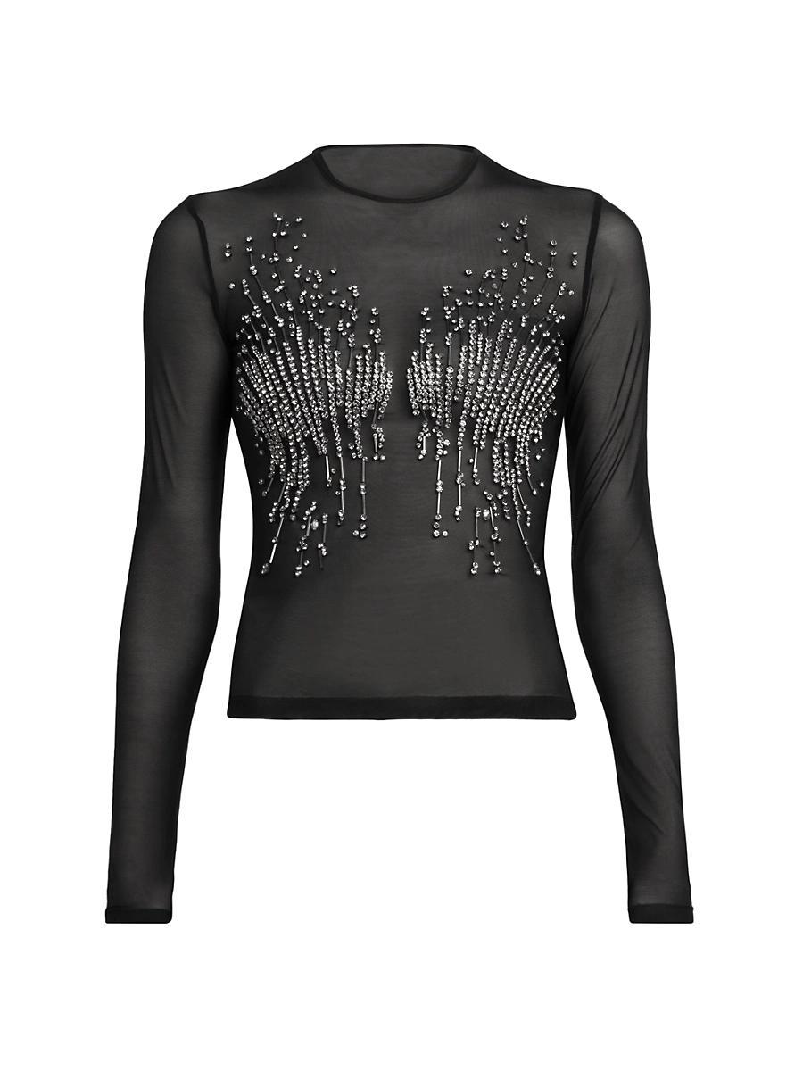 Womens Beaded Tulle Long-Sleeve Top Product Image