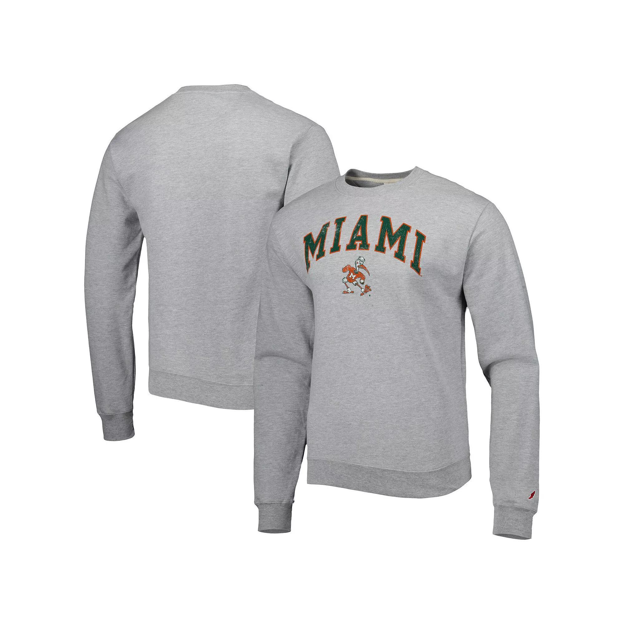 Men's League Collegiate Wear Gray Miami Hurricanes 1965 Arch Essential Lightweight Pullover Sweatshirt, Size: 2XL, Grey Product Image
