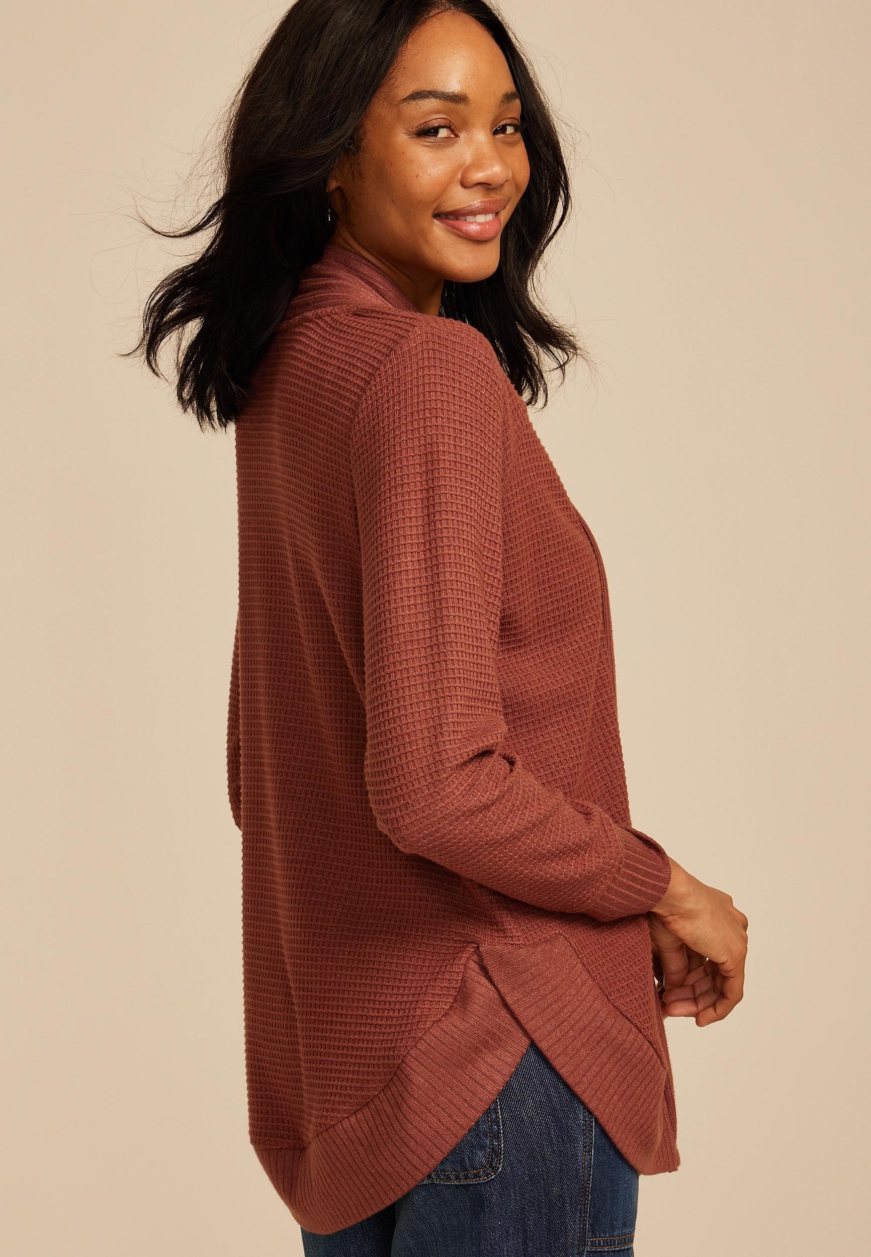 Waffle Knit Curved Hem Cardigan Product Image