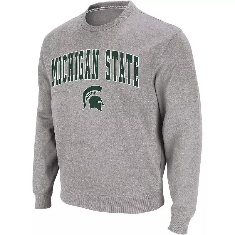 Men's Colosseum Heather Gray Michigan State Spartans Arch & Logo Crew Neck Sweatshirt,  Product Image