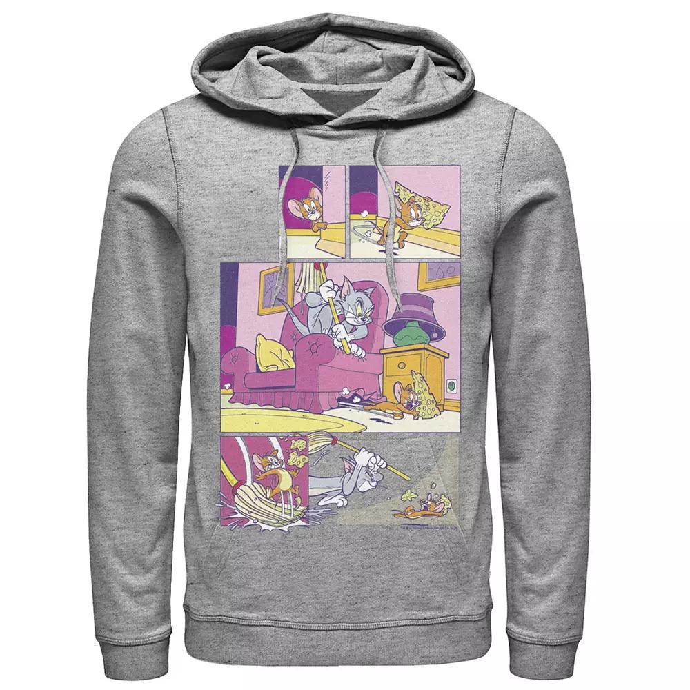 Men's Tom And Jerry Stealing Cheese Comic Panels Hoodie, Size: XL, Athletic Grey Product Image