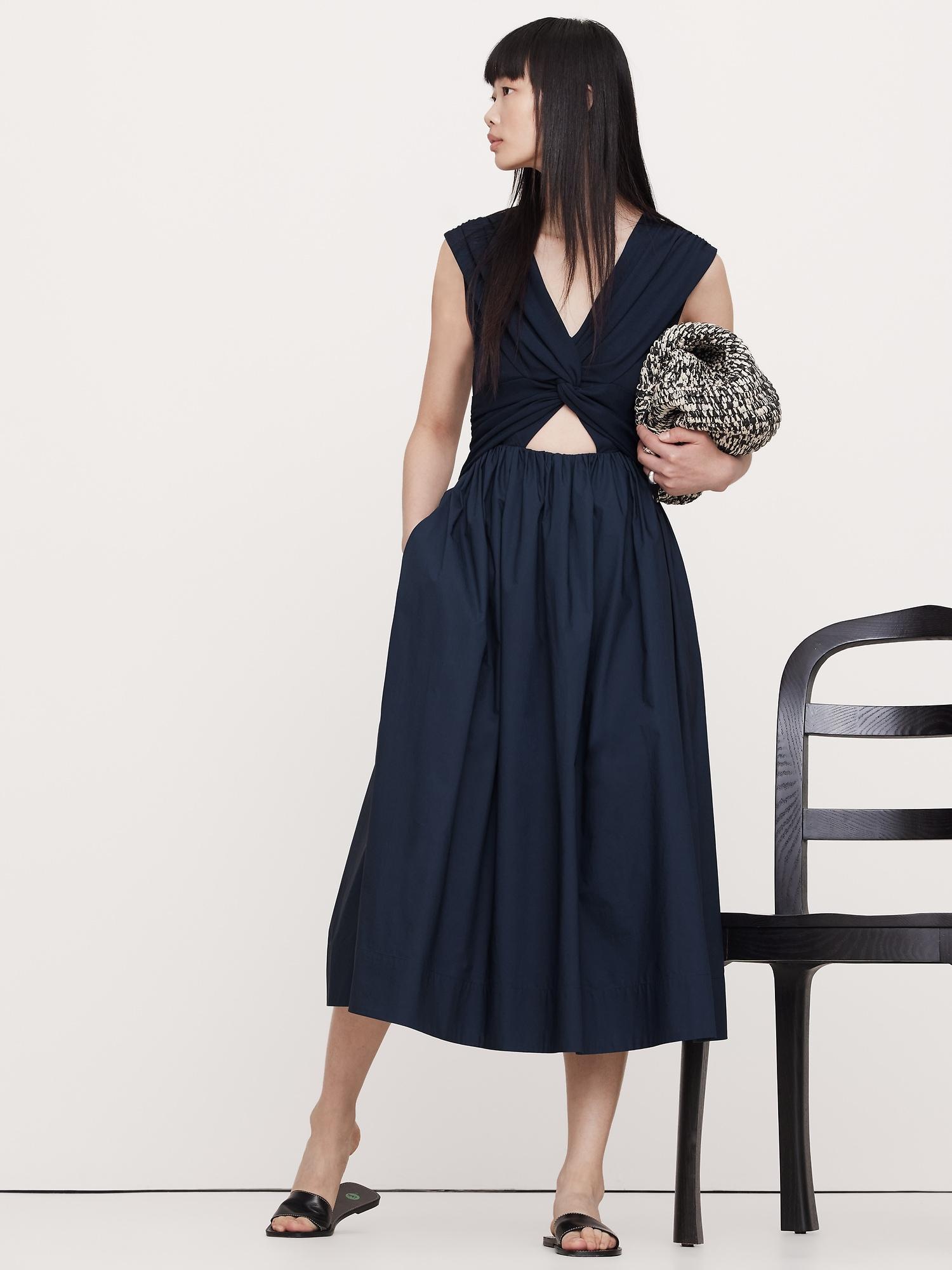 Mixed-Media Cut-Out Midi Dress Product Image