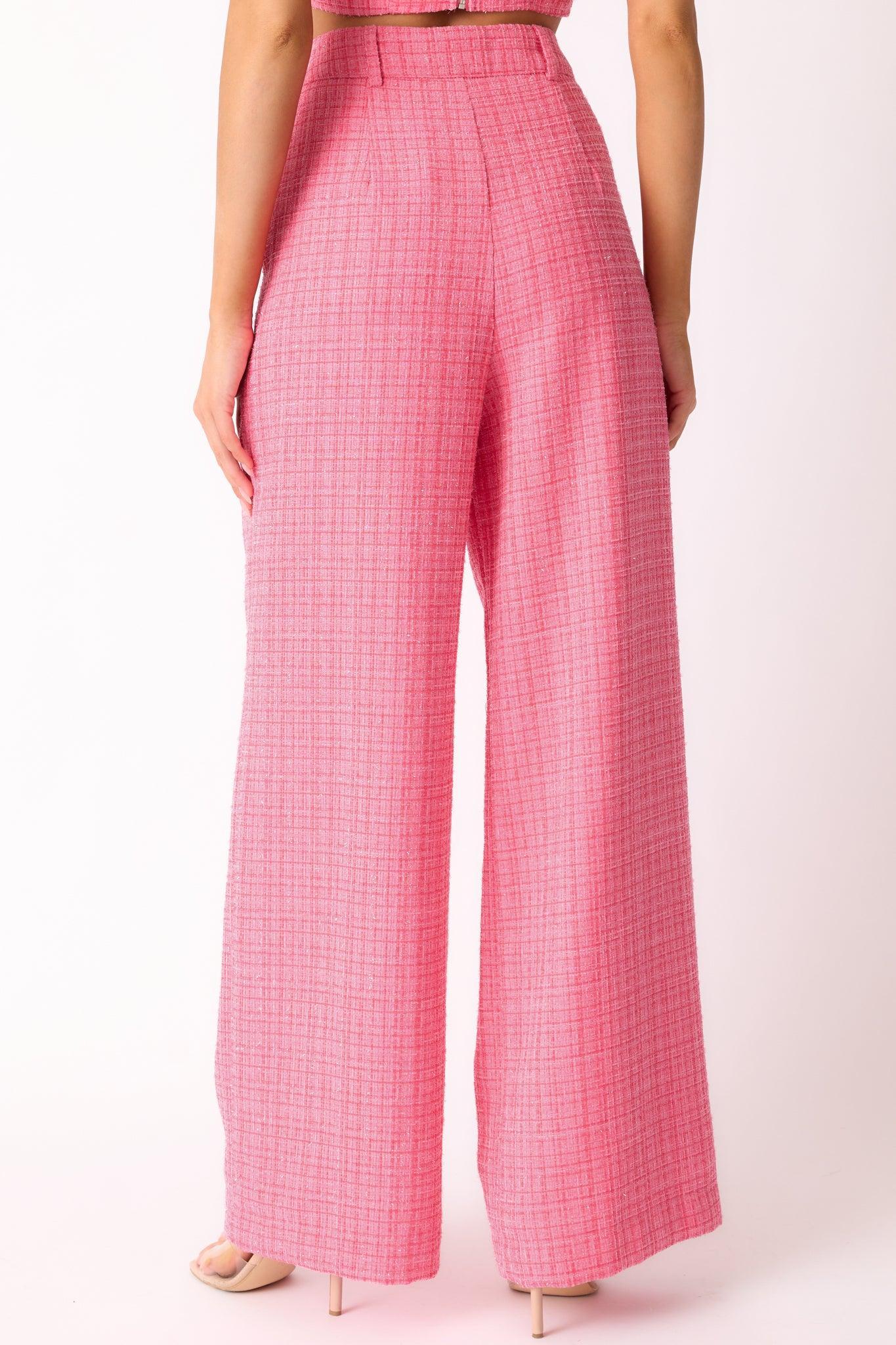 Chase The Day Pink Tweed Wide Leg Pants Product Image