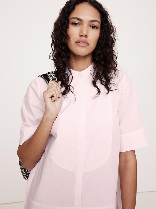 Poplin Tuxedo-Front Midi Dress Product Image